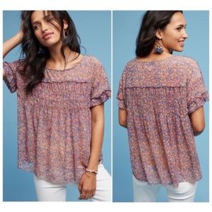Anthropologie flowy floral blouse with smocking